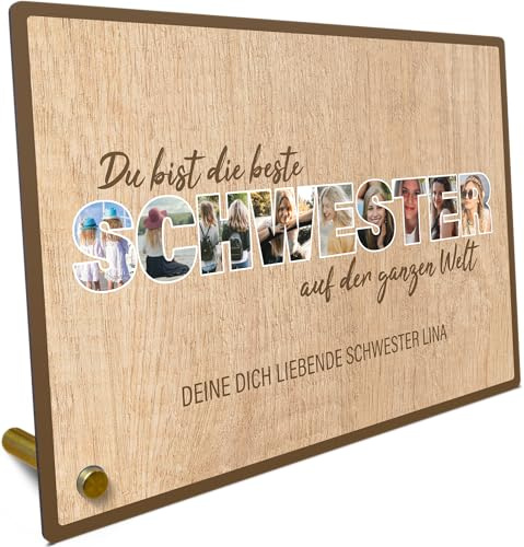 Elbeffekt Schwester Geschenk Holzbild - Fotogeschenk - personalisierbar zum Hinstellen/Aufhängen Weihnachtsgeschenke Schwester, Sinnvolles Geschenk Für Schwestern - personalisierte Geschenke