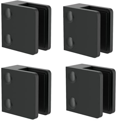 Sellon24® Glashalter 4 Stück Zamak Glasklemme Zink RAL 9005 Geländer Schwarz 45x45 mm Eckig Anschluss flach (Schwarz 8,00 mm)