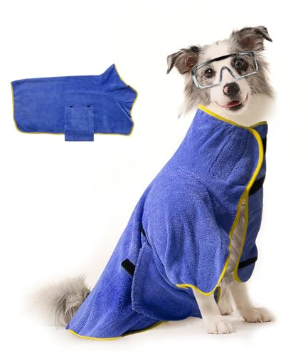AovYoo Accappatoio per cani regolabile in microfibra super assorbente ad asciugatura rapida (L, Blu)