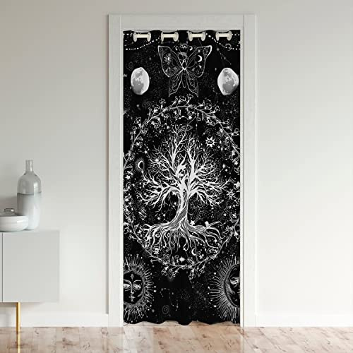 Sonne Mond Türvorhang 86x203cm für Tür Privatsphäre Boho Baum Schrank Vorhang für Innentür Raumteiler für Schlafzimmer Wohnzimmer Galaxie Schmetterling 30%-50% Zimmer Verdunkelung Schwarzout Vorhang