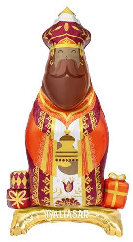 1 Stück - Weihnachtsballon stehender König Zauberer Baltasar Metallic 110 cm - Luftballons Party Weihnachtsdekoration für Feiern und Feste der Könige - Folienballon Baltasar