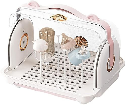 Aizuoni Wäscheständer für Babyflaschen | Sterilisator und Trockner für Babyflaschen - Mit Abtropffläche, staubdichtem Deckel, leicht zu tragendem Griff, Babyflaschen-Sterilisator und Trockner