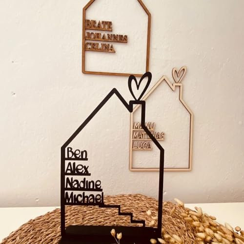 Personalisiert Haus mit Namen, Holzhaus personalisiert, 4mm Holz personalisierte Deko Wand Einzugsgeschenk, Türschild Familie, Geburtstagsgeschenk Hochzeit