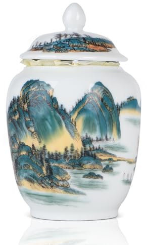 Yunjuhop Blue and White Chinoiserie Ginger Jars for Home Decor, Ginger Jar with Lid Chinoiserie Decorative,Landscape Painting Porcelain Vase Living Room Kitchen Decor (Landscape)
