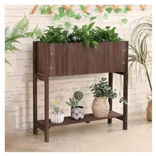 ZERVA Holz Blume Rechteckigen Balkon Hof Blumentopf Garten Streifen Partition Pflanzen Blume Box Outdoor Blume Rack Zaun(Brown,66x30x86cm)
