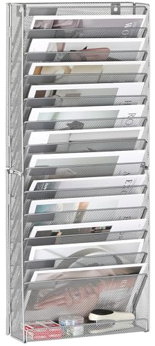 TQVAI Rangement Document Organisateur Mural, 14 Compartiments Porte Revue Mural Métal Papier A4 Dossier Papeterie pour Bureau, Maison, École, Argent