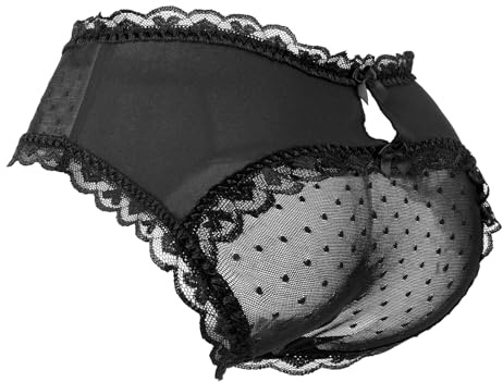 LittleForBig Bragas de encaje unisex hipster traviesas bragas de malla moldeadora para crossdresser transgénero, Negro , M
