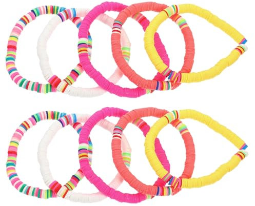 AOKWAWALIY 10St Farbiges Kork armband bunte Armbänder Armband aus Tonscheiben Strand Elastische Armbänder Handgemachte Armbänder Handseil strecken Armband aus Colorful