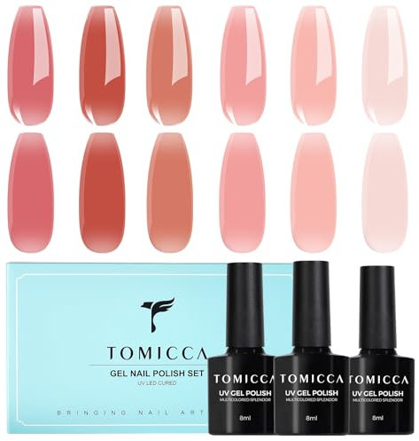 TOMICCA Vernis Semi Permanent Transparent Rose Nude Kit, 6 Couleurs Vernis Gel UV Semi Permanent Kit, Vernis à Ongles Gel Nail Polish UV LED Soak Off Manucure Nail Art Kit, 8ML
