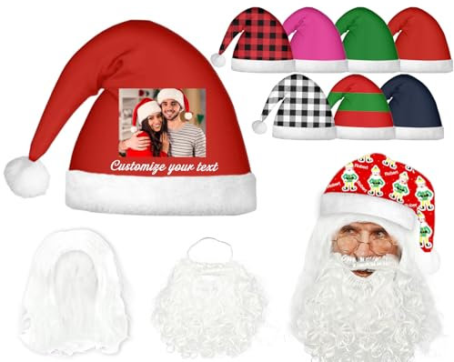 YouBaiVS Personalisierte Weihnachtsmütze, Weihnachtsmannmützen mit Namen, Foto, individuelle Weihnachtsmütze, Urlaubsmütze für Erwachsene/Kinder, selbst gestalten