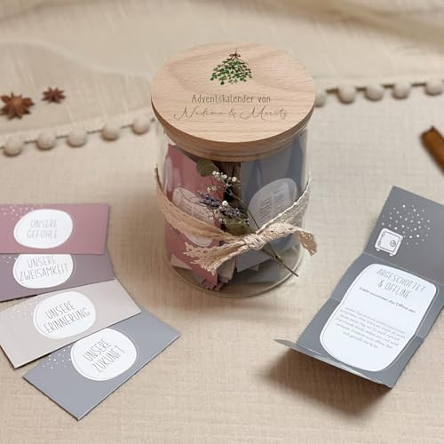 Personalisierter Paar‑Adventskalender – 24 liebevolle Lose für gemeinsame Momente – romantisches Geschenk für Paare – Adventskalender im Vorratsglas (Mistelzweig Paar Lose)