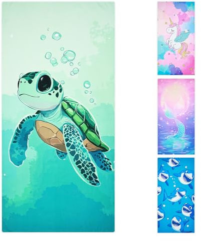 joyoldelf Toalla de Playa de Tortugas Marinas - 70 x 140 cm, Toalla de Microfibra Ultra Absorbente, Secado Rápido, para Niños y Niñas, Playa, Piscina, Viajes, Camping - Verde