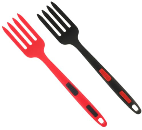 Cabilock Fourchettes à Spaghetti en Silicone Réutilisables 2 Pièces Noir et Rouge, Accessoires Cuisine Ménagère Polyvalents pour Salade et Pâtes, Ustensiles Pratiques pour Maison