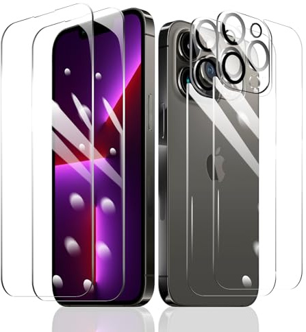 Fylnatc [2+2+2] Schutzfolie für iPhone 13 Pro + Kameraschutz + Rückseite Schutzfolie mit einfachem Befestigungswerkzeug, Panzer Schutz Glas, gehärtetem Glas