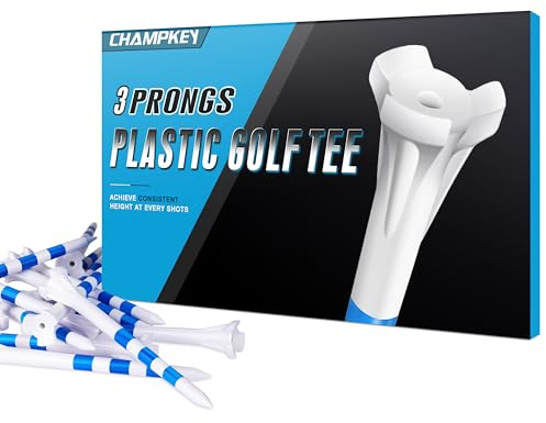 CHAMPKEY Premium 3-Prongs Golf Tees, 83mm & 70mm (3-1/4 & 2-3/4), 50/100 Pack - Low Friction Plastic Tees to Improve Swing Accuracy & Reduce Resistance
