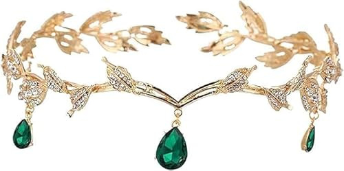 VIDSTW Elfen Kopfschmuck Elfen Krone mit Strasssteine Tiara Damen Rom mit Blattförmiges Design Kopfschmuck Elfe Prinzessin Griechenland Krone Damen Glänzend für Hochzeit Party Geburtstag