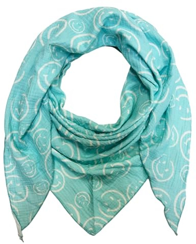Jeamis XL Dreieck Strickschal Smiley Frühling Schal 100% Baumwolle Made in Italy Fashion Tuch Dreieckschal Smile Stola Herbst Frühling Tuch (Mint)