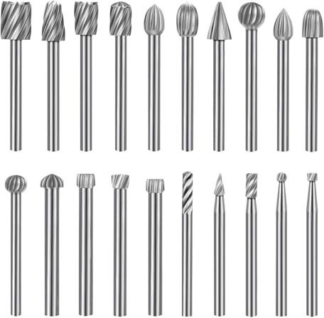 Holzschnitzerei Bohrer Set, 20 Stück Holzfräser, Drehfräser-Set, Fräser Holz, Frässtifte 3 mm Schaft, Holzfräser für Bohrmaschine, Bitfräsersatz 40 mm Länge für Rotary Tool für Holzarbeiten Schnitzen
