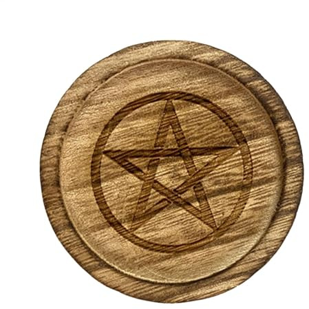 Pentacle Altar Teller - Hexenaltarschale | Handgefertigtes Holzpentagramm | Vintage Decor Schmucktablett | Sternkerzenhalter | Holzschale Pentagramm | Altar -Vintage -Halter für Wohnkultur, Hochze