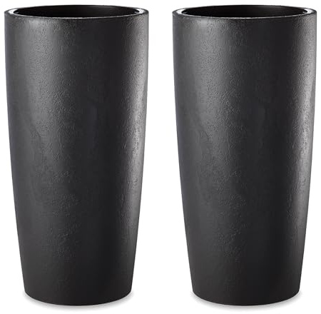 Tecnokit Pot pour Plantes d'intérieur et d'extérieur, Design Moderne avec Effet Ciment Amande et Anthracite, jardinière Haute avec Soucoupe Herbe Musa Mat 35 x 70 cm Anthracite, 2 pièces