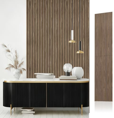 AKK-STAVE Akustikpaneele Holz 240x60 cm (1er-Set 1,44 m²) - Akustik Paneele & Holzpaneele Wand für Schallschutz | 3D Paneele Wand als Wandverkleidung Innen | Schallabsorber für Wohnzimmer(4# Walnuss)