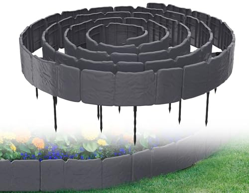 XMTECH Rasenkante Steinoptik 5m Beetumrandung mit Erdankern Anthrazit | Flexible Beeteinfassung aus PP-Kunststoff wetterfest UV-beständig einfache Montage ohne Werkzeug für Blumenbeete
