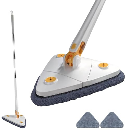 Upattend - Trapeador triangular giratorio de 360°, ajustable, mojado y seco, con mango largo extensible, escurrido automático para limpiar paredes y techos (blanco)