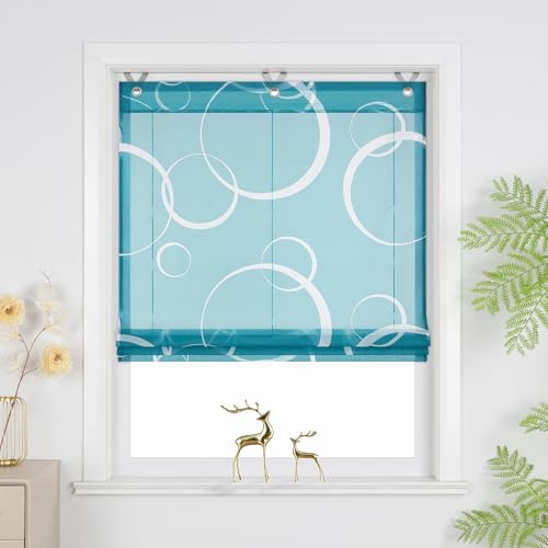 Joyswahl Raffrollo ohne Bohren Lichtdurchlässig Raffgardinen Blau 130x80 | Voile Ösenrollo mit Hakenaufhängung, Fenster Vorhänge für Fenster mit Ösen, Wohnzimmer, 1 Stück, Fensterrollo innen modern