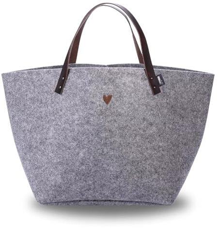 kontor28® - Filztasche Shopper MADE IN GERMANY | Einkaufstasche Filz mit 30L Füllvolumen und Henkeln aus Leder | Filz Einkaufstasche aus Upcyling PET-Filz, nachhaltig und handgenäht