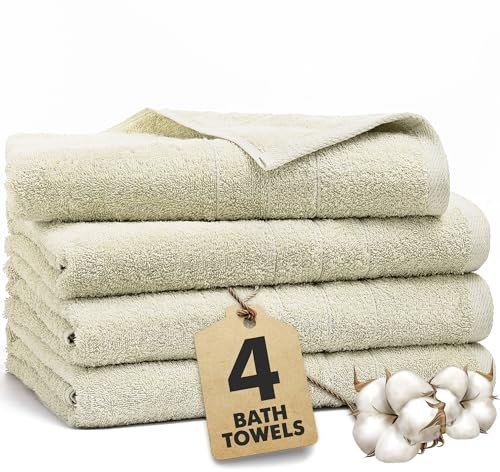 Novo Home Bath Towels Set of 4 – 550 GSM 100% Cotton Ivory Extra Large Towels for Bathroom, Spa Use (70x140 cm) – Super Soft and Quick Dry Large Bath Sheets for Adults