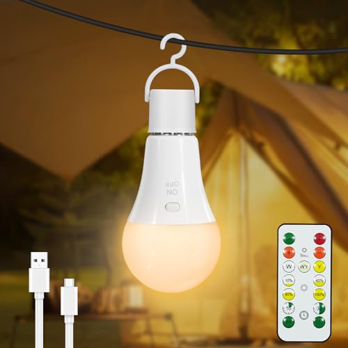 Dehobo Ricaricabile Lampadina LED E27 Con Timer - Luci LED a Batteria Pulsante Con Telecomando - Lampada Campeggio 3 Temperature di Colore - Dimmerabile Lampada Emergenza, 1 Pezzo