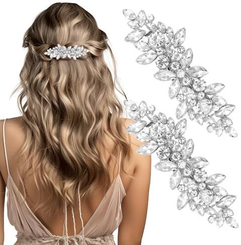 MBAIYO Strass Haarspange, 2 Stück Kristall Haarspangen Silber Haarschmuck Hochzeit Haarnadeln Strasssteinen Funkelnde Haarspangen Clips Braut Glitzer Rhinestone Haarclips Kopfstücke Schmuck Frauen
