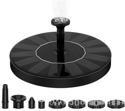 Fuente de agua solar con 7 boquillas y luces LED, bomba solar flotante mejorada de 1,5 W, función de agua alimentada por luz solar para baño de pájaros, jardín, estanque y pecera