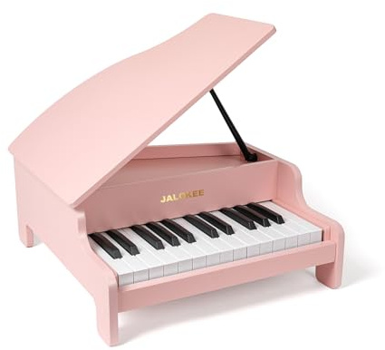 JALOKEE Tastiera per pianoforte per bambini, 25 tasti, pianoforte a coda in miniatura, strumento educativo in legno, volume regolabile, adatto per ragazze e ragazzi in età bassa (Rosa)