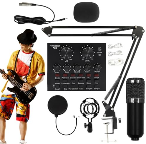 Recording Studio Equipment-Kit di microfono a condensatore, configurazione intuitiva | Set di microfoni professionale con accessori in streaming per cantanti e ancoraggi per creare un audio chiaro neg