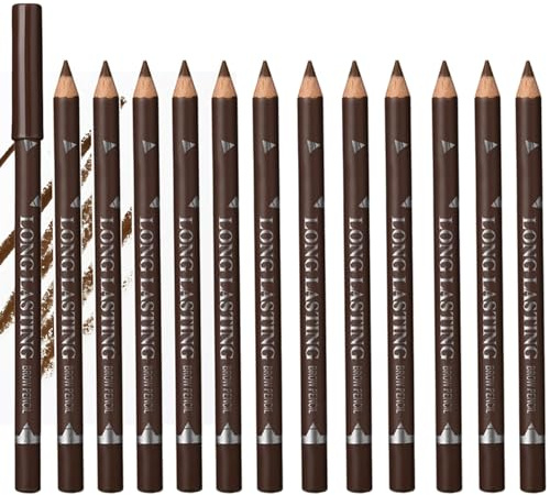 12Pcs Eyebrow & Eyeliner Pencil Set – Waterproof & Smudge-Proof Brow Pen – Long-Lasting Smooth Application Ultra-Fine Tip for Natural Precise Definition Coffee Color for Daily Makeup