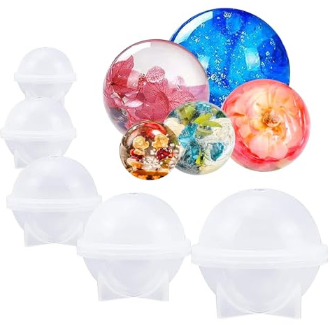 Angelkiss 5er Set Kugel-Silikonformen,deal für Schmuck, Badebomben & Kerzen,5 verschiedene Größen,Mit Antihaft-Oberfläche.