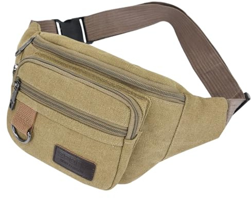 Jorzer Sac Banane en Toile, capacité, Multi-Compartiments, résistant à l'usure, pour Femmes et Hommes, idéal pour Le Camping et la randonnée