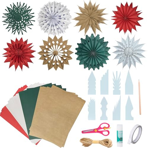 64 x Etoiles en Papier DIY, 21cm × 29.7cm 3D Etoile Papier a Suspendre Pochoirs, Étoiles Pliantes, 4 Couleurs Feuille Cartonner, pour Décoration de Noël, Mariage,Fenêtre, Décoration de Table