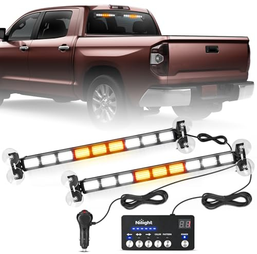 Nilight 162 LED Traffic Advisor Strobe Light Bar 2-in-1 Amber White Emergency Warning Hazard Lights with Controller 4 Switchable Color 36 Flash Pattern for Trucks Cars Tow Plow Construction Vehicles