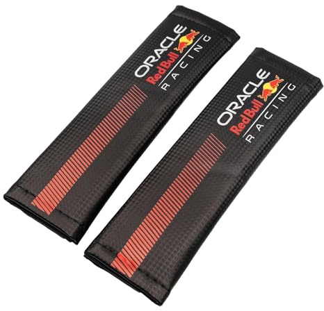 ROLMOVIL Protector Cinturón Coche Negro Carbono – Juego de 2 Fundas Acolchadas Red Bull Racing Power Bar – Diseño Deportivo Universal para Cinturón de Seguridad – Accesorio Interior Vehículos