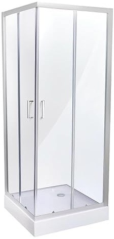 Belvit® Duschkabine Eckdusche 100x100x200 cm mit Schiebetüren | mit Duschwanne, 4 mm ESG Klarglas, verchromte Profile, Antikalk Nano Beschichtung, Duschabtrennung Eckeinstieg
