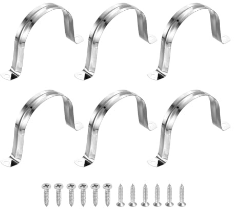 sourcing map 12Pcs 75mm(2-15/16) 304 Stainless Steel Rigid Pipe Strap, Two Hole Strap U Bracket Heavy Duty Pipe Conduit Clamp with Self-Tapping Screws for Hose Wire Cord Installation, Silver