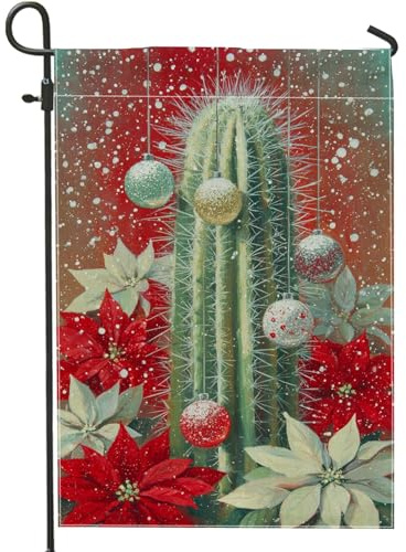 Bandiera da giardino a forma di cactus, ornamenti natalizi a forma di stella di Natale, in iuta rossa, su entrambi i lati, piccola bandiera da giardino per esterni, patio, prato, portico anteriore