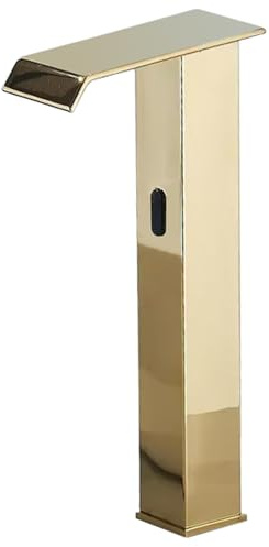 Brass Touchless Sensor Faucet Modern Golden Finish Infrared Automatic Bathroom Sink Tap G1/2 Connection Countertop Installation Luxury Gold Bathroom Fixture.