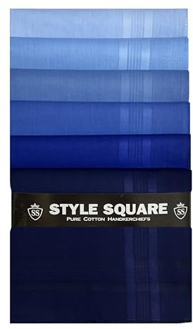 Style Square Men's Handkerchiefs, 100% Pure Soft Cotton Handkerchief, Pattern Coloured Pocket Square Hankies, Great Gift, 43 x 43 cm