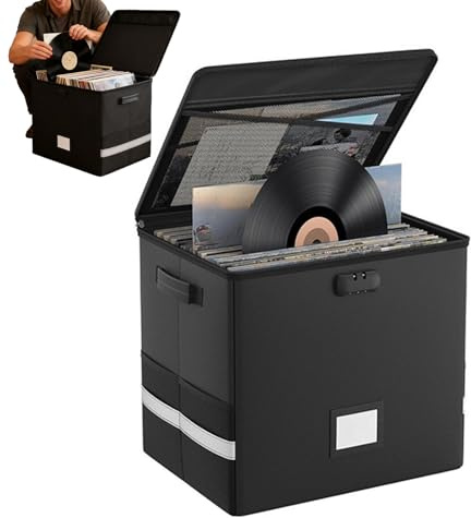 Organiseur de disques vinyles – Caisse ignifuge pouvant contenir jusqu'à 100 pièces | Étui étanche pour support de | Conteneur de collecte de documents de grande capacité, boîte d'archives sécurisé