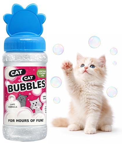 Pet Guru Katzenblasen mit Katzenminze-Öl, sicheres und ungiftiges Katzenspielzeug, 120 ml mit Blasenstab enthalten, Pfotenförmige Kappe (1)
