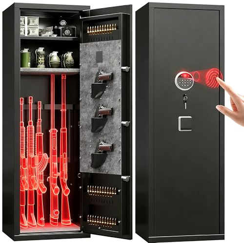 KILISTEELS [No Assembly Needed] 10-12 Gun Safe for Home Rifle and Pistols,Fast Biometric Fingerprint Long Gun Safe with Adjustable Shelves,Heavy Duty Black Gun Cabinet - 57 High,Electronics Keyboard