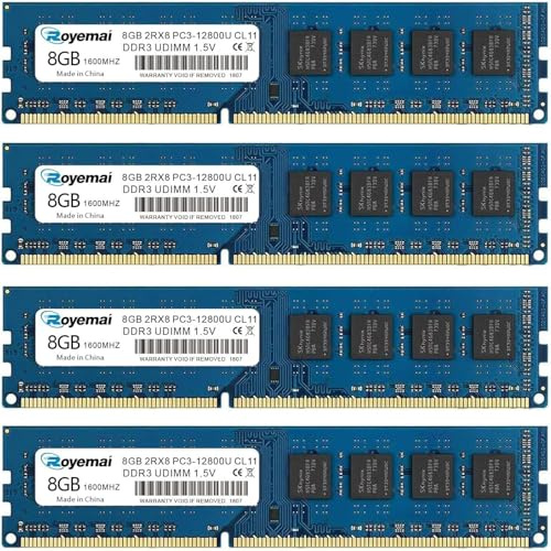 DUOMEIQI 32GB DDR3 RAM (4X8 GB) DDR3 1600 PC3-12800U-11 Dimm 2Rx8 1.5V CL11 Memoria RAM de escritorio para ordenador de sobremesa